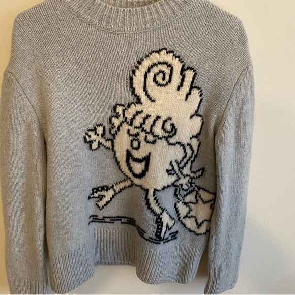 Sandro Gray Crew Neck Sweater with Playful Graphic - Picture 1 of 5